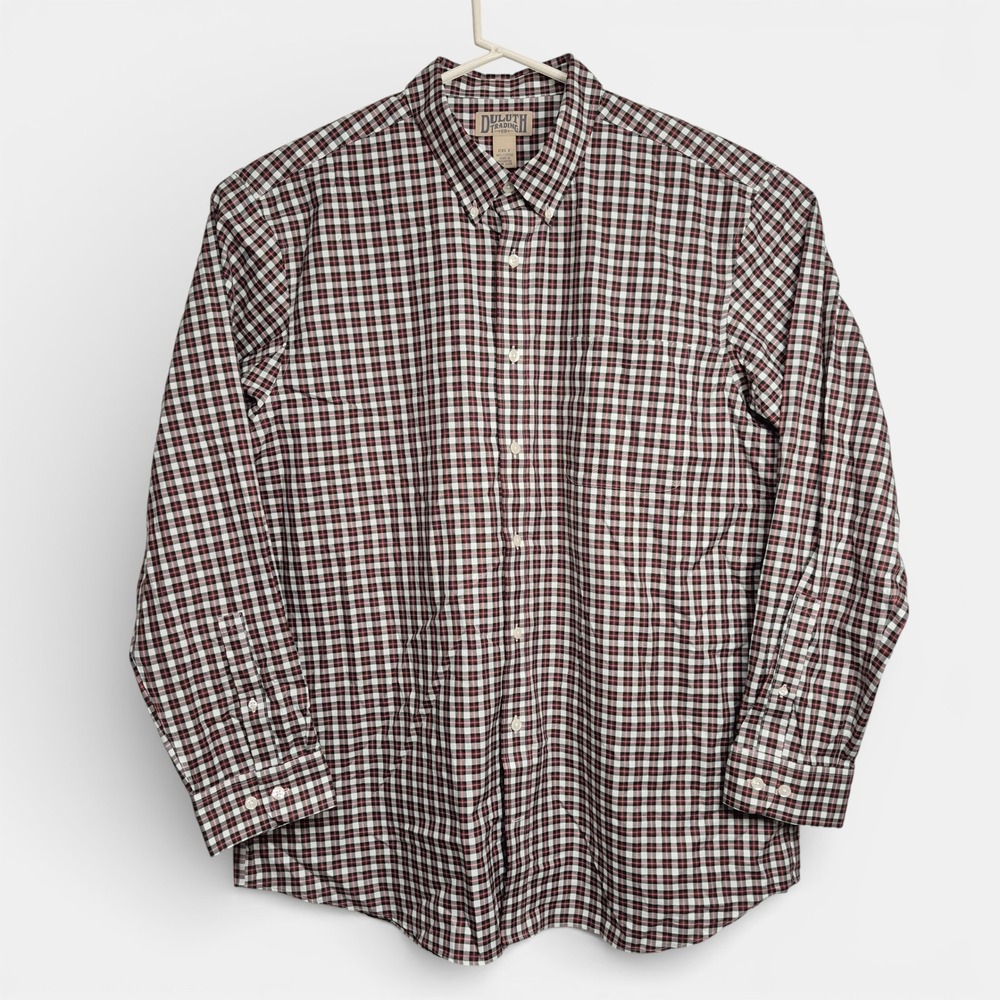 Duluth Trading Co Mens 2XLT Red White Black Plaid Cotton Button Down Shirt Tall